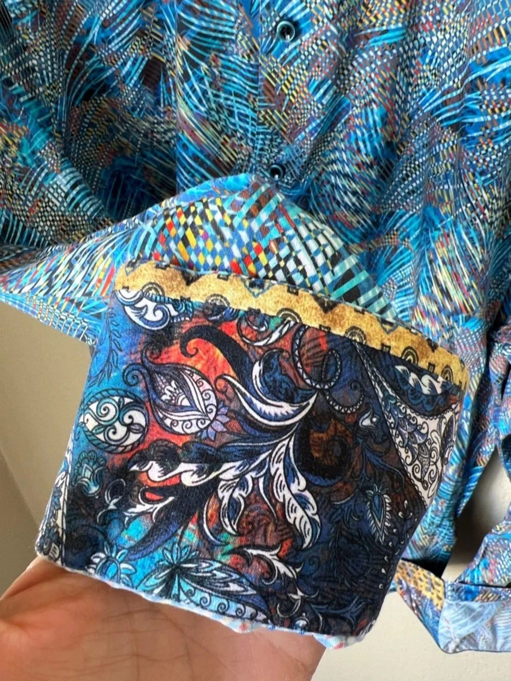 Robert Graham blue abstract geometric button down long sleeve shirt - Picture 10 of 11